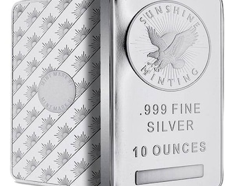10 Troy Oz. Fine Silver Eagle Bar .999 Sunshine Mint Bullion