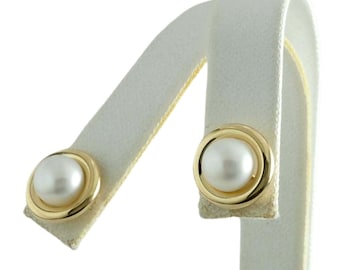 Splendido paio di orecchini a bottone vintage in oro giallo 14 carati con perle coltivate da 7,5 mm