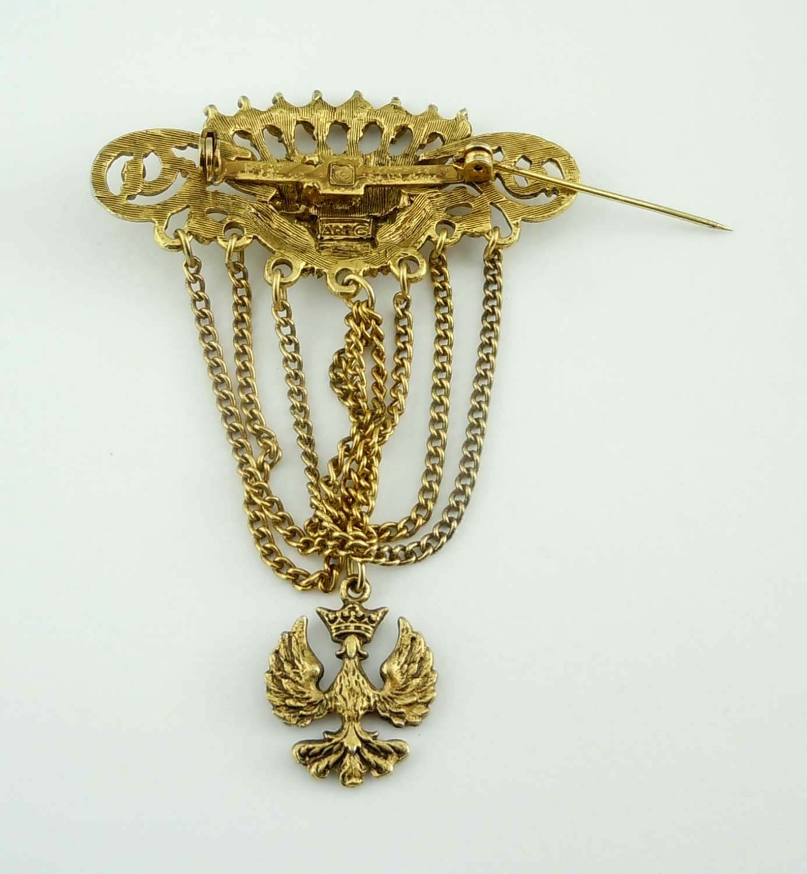 Vintage Gold Tone Crown Costume Prussian Eagle Dangle Brooch | Etsy