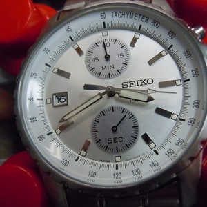Seiko 7T94-0AH0 Stainless Steel Silver Stick Chronograph - Etsy Denmark