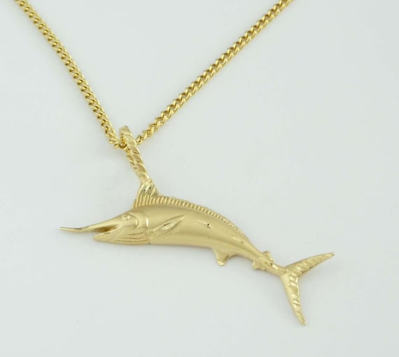 14Kt Gold Marlin Sword Fish Pendant Charm Diamond