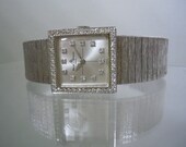 Unisex 14K White Gold Baume Mercier Deco Modern 1.68ct Diamond Square Top Fashion Satin Bark Finish Swiss Watch Gold Band 56.6 Gr INVFeb4