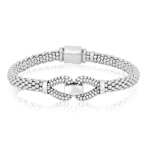 LAGOS Sterling Silver Derby Buckle Caviar Beading Bracelet with Box Clasp with Presentation Pouch and Box