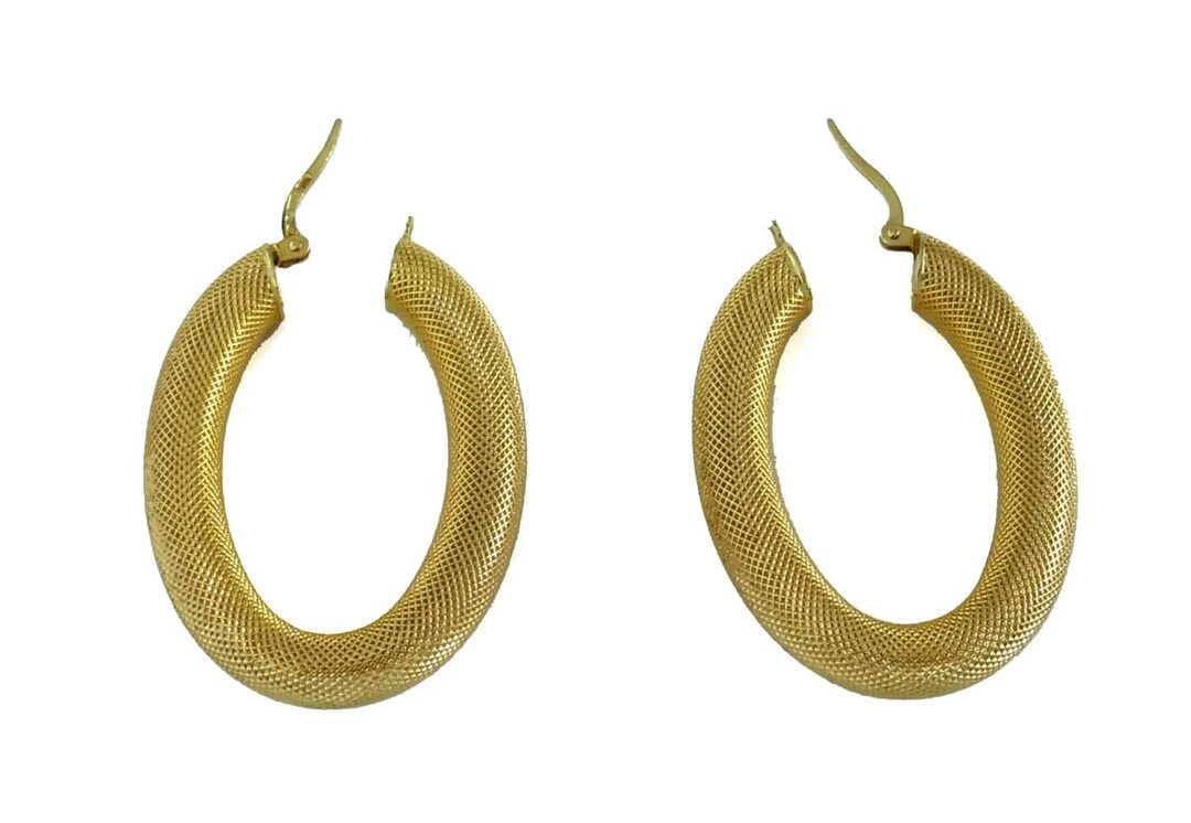 Fine Diamond Cut 14kt Yellow Gold Oval U Shaped Earrings Etsy