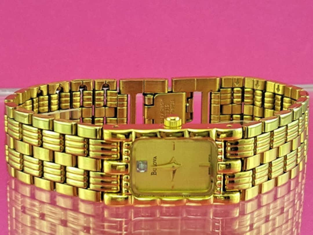 Ladies Goldtone BULOVA 97P13 Satin Finish Diamond Dial Watch  display picture 1