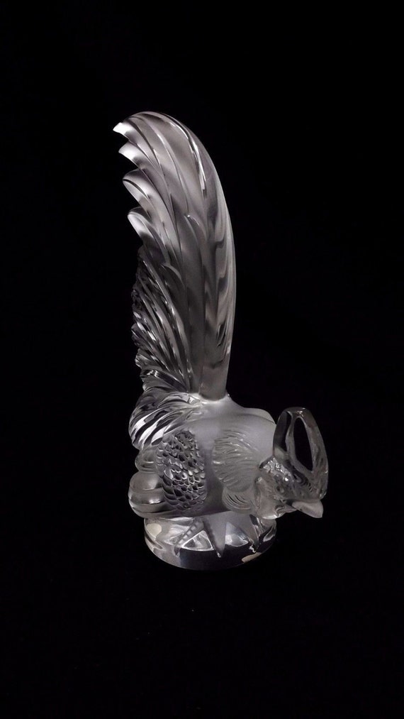 Lalique France Crystal Frosted Glass Rooster Coq Nain Car Mascot