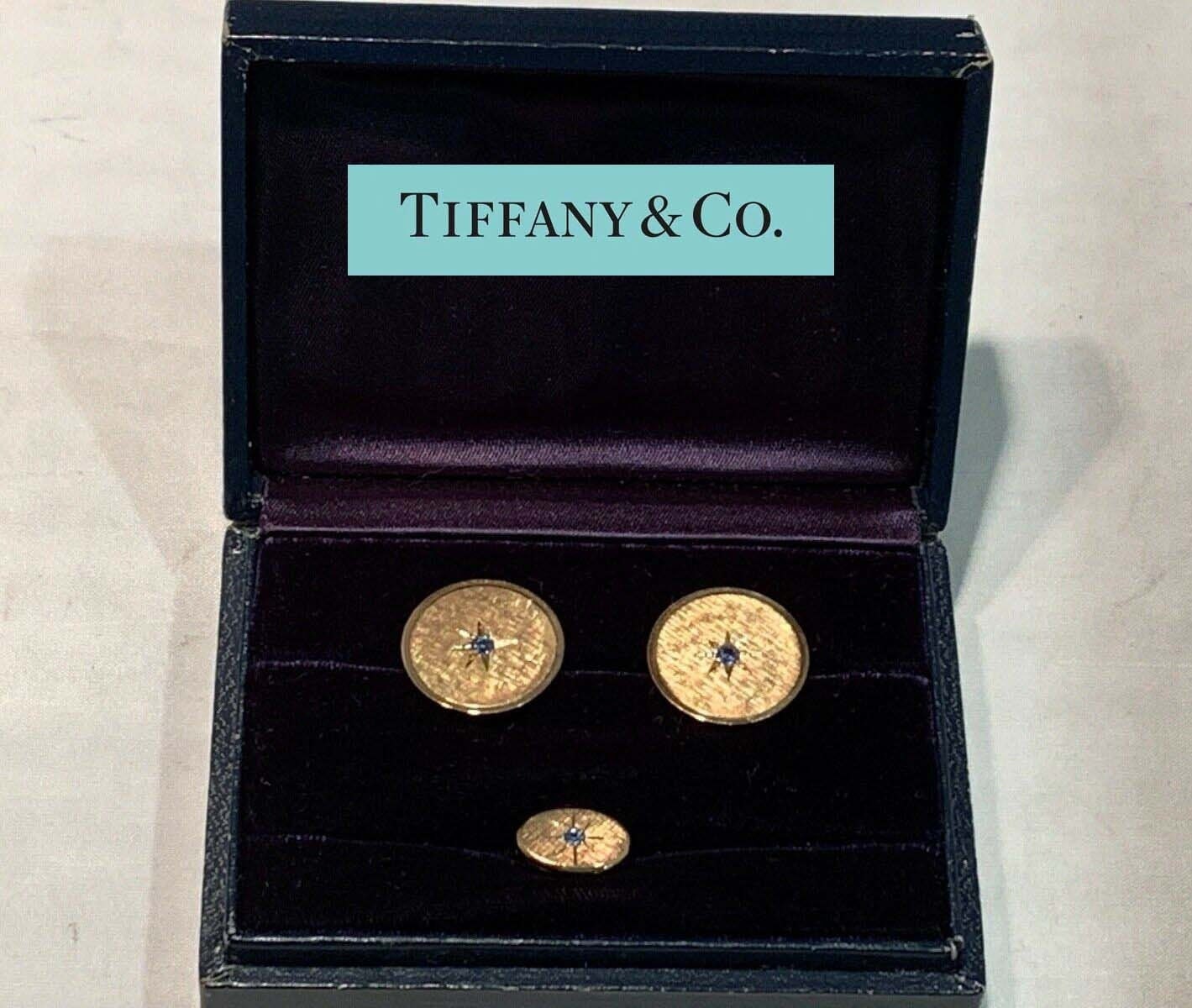 Vintage Men's Tiffany and Co. 14k Yellow Gold Sapphire Starburst