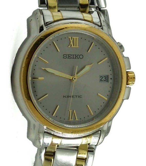 Men's Two Tone Seiko Kinetic 5M62-0B20 Silver Stick Date - Etsy Canada