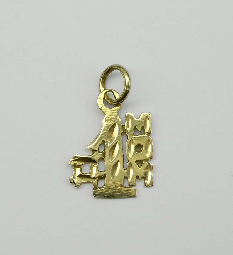 14kt Gold Number 1 Mom Pendant Charm Num One Diamond Cut Finish