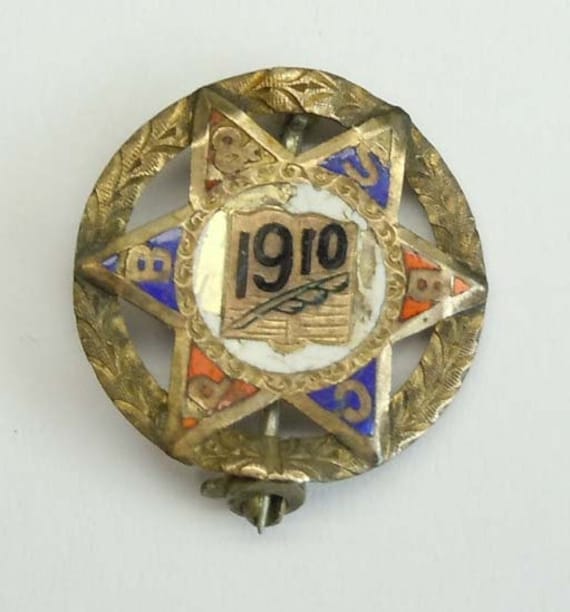 Antique 1910 Enamel Gilt Metal Brooch Pin CPB and SP