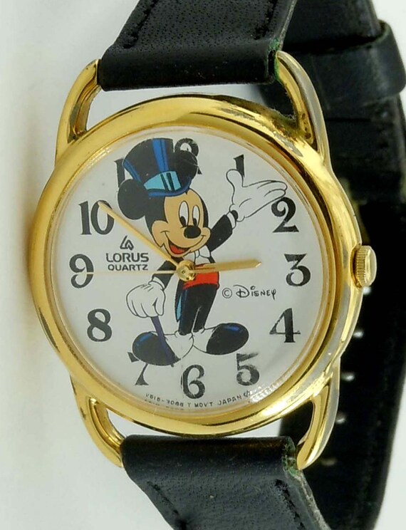 Vintage Lorus Disney Mickey Mouse Quartz Black Leather and Gold-Tone Watch $_57.PNG?set_id=880000500F main image 4