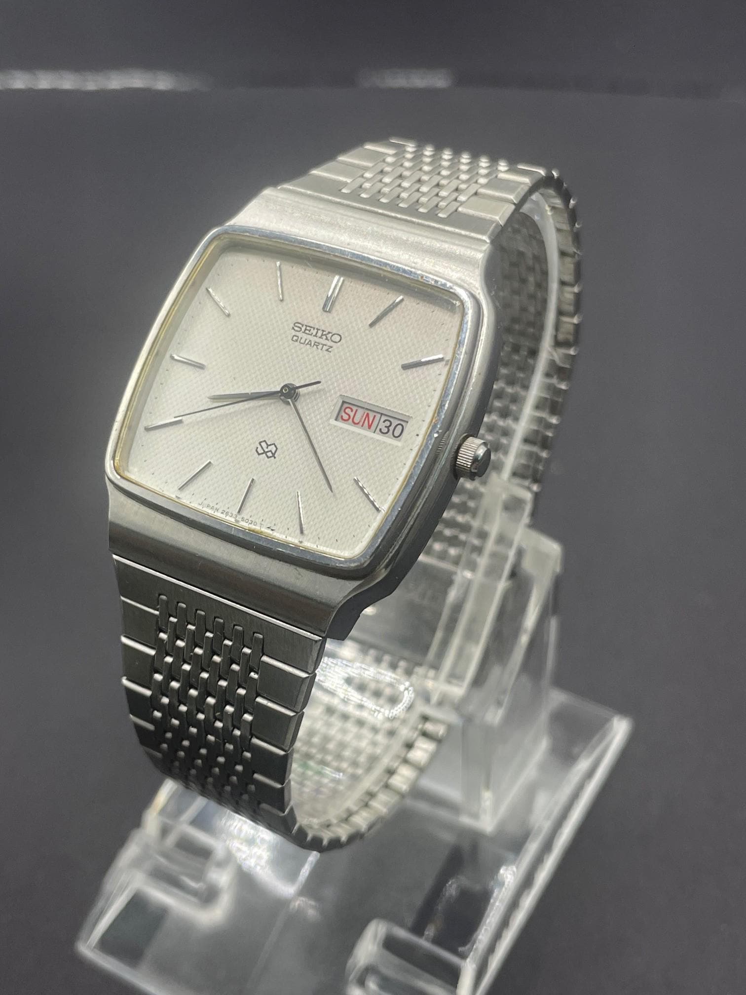 Vintage Mens Seiko 2633-5030 Day Date Quartz Watch With Original