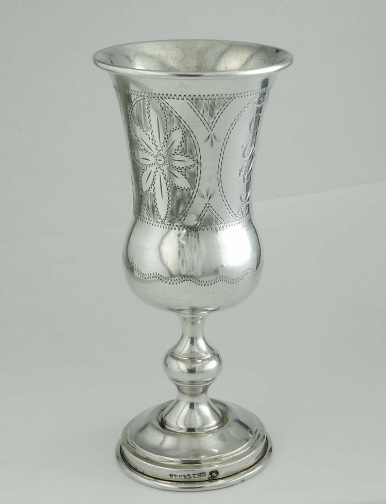 Early Engraved Sterling Silver Engraved Kiddush Cup Judaica Etsy