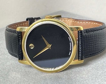 Classic 40mm Men&#39;s Movado Museum Watch signed Black Leather Band