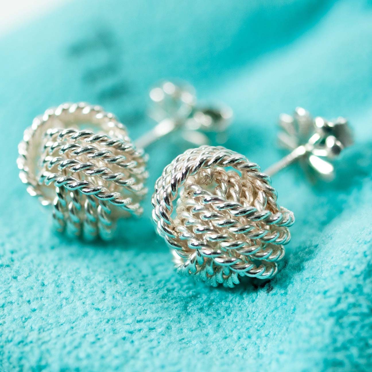Tiffany Sterling Somerset Mesh Love Twist Knot Ball Stud Earrings