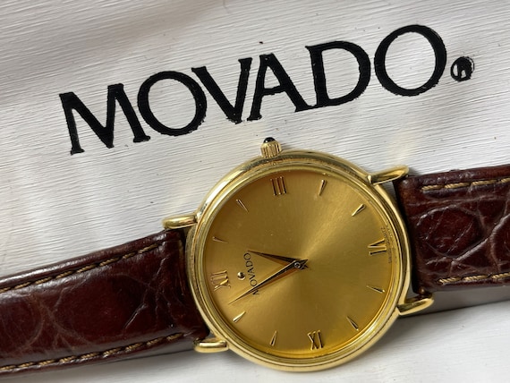 Mens Gold Tone Movado 87E40885 Roman Numeral Dauphine Hand