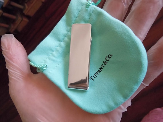 Rare Classic Tiffany Sterling Silver Money Clip With Turquoise