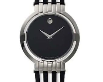 Mens Movado Esperanza 36mm Statement Watch 0605285 Stainless Steel and Leather Swiss Quartz