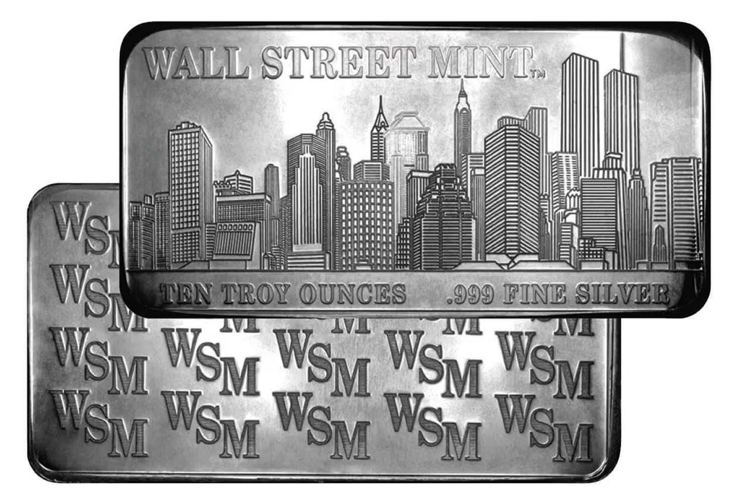 New York City Skyline Twin Towers 10 Oz. Silver Bar, Wall Street