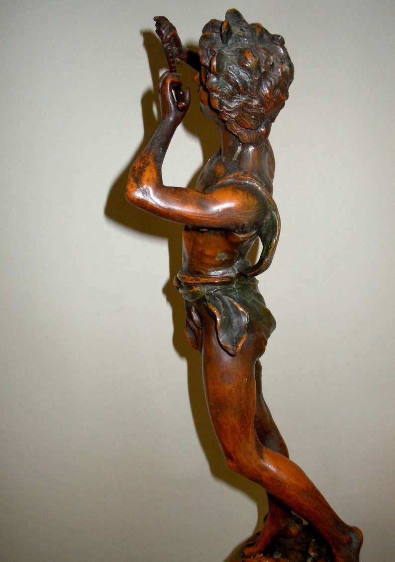 19th Century French Semi Nude Boy Flute Player Patinated 