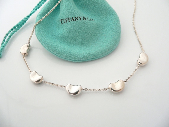 Tiffany Sterling Silver Elsa Peretti 5 Bean Necklace Pendant With