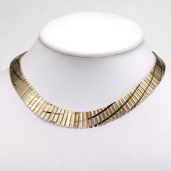 Fine 14kt Gold Italian Tri-color Flexible Choker Necklace 33.8