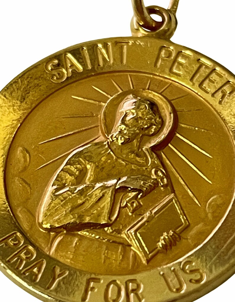 High Relief 14K Gold Saint Peter Pray for Us Charm Pendant Etsy