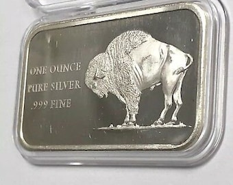 1976 American Bi-Centennial Bison Buffalo 1 Troy Oz .999 Fine Silver Bar Ingot liberty bell