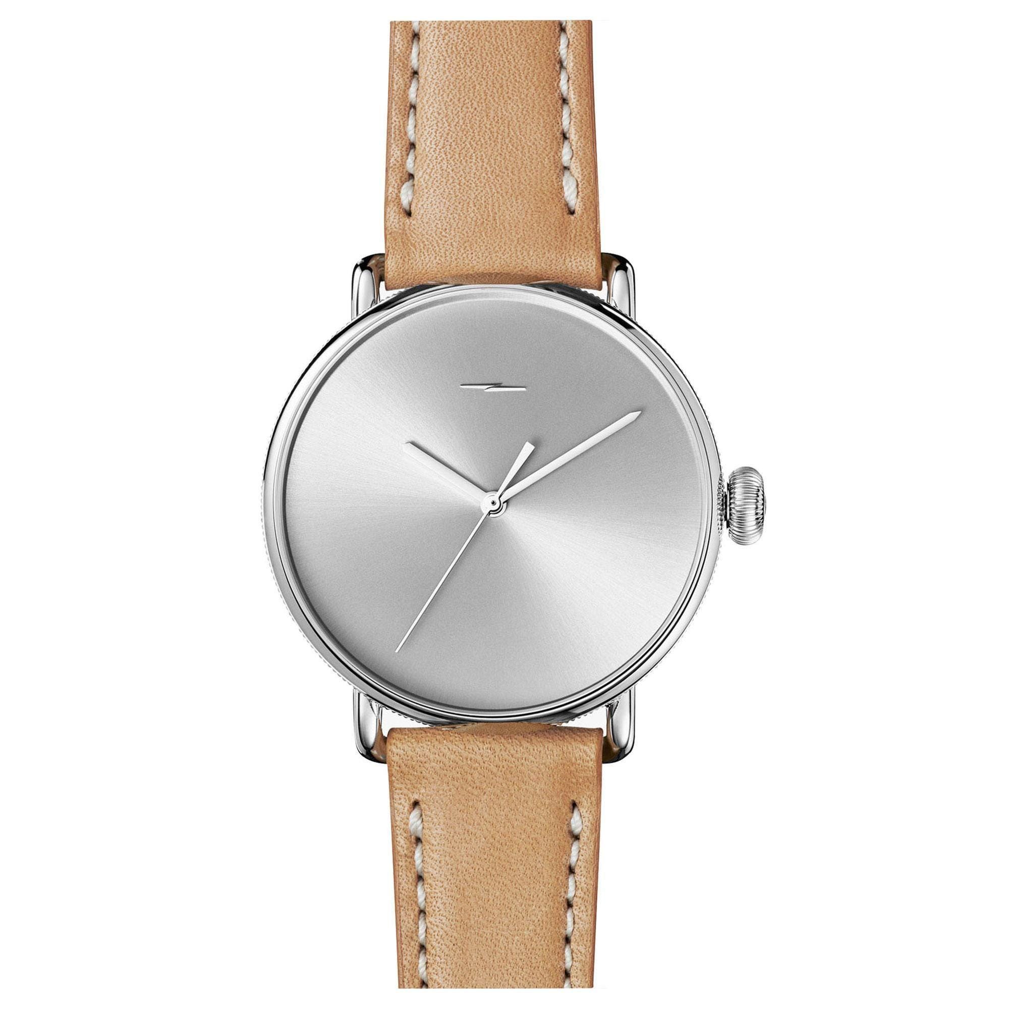 Shinola 43mm Mens Canfield Bolt Watch S0120052579 Silver Dial w/ Tan Leather Strap Statement Watch