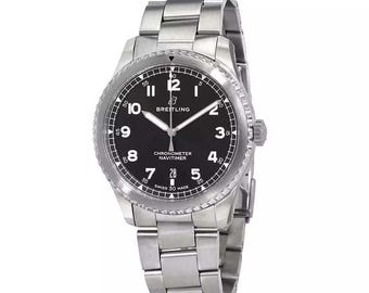 Mens Stainless Breitling Navitimer 8 Automatic A17314 Black Dial Watch, Full Set (Box & Papers)