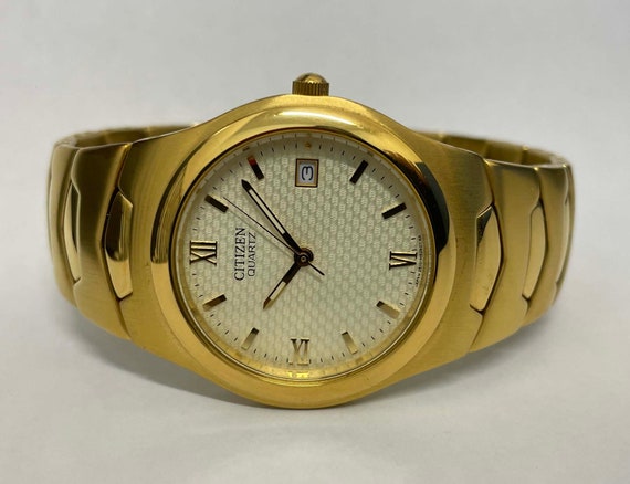 Mens Gold Tone Citizen Quartz 2510-H52807 Statement Date Watch - Etsy