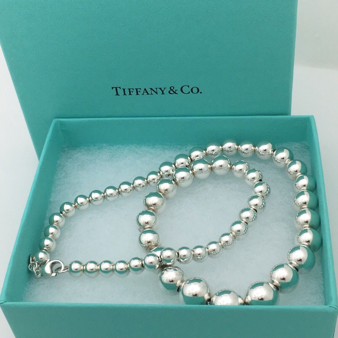 Tiffany & Co Sterling Silver Graduated Bead Ball Necklace With Etsy