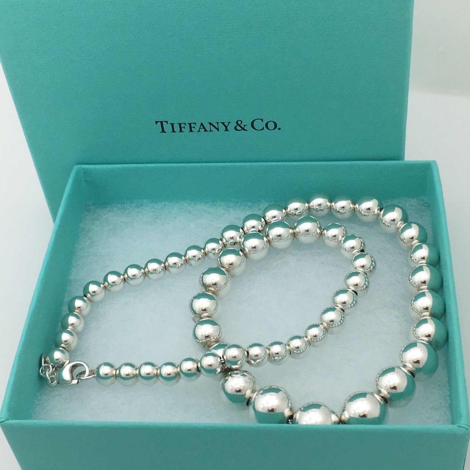Tiffany & Co Sterling Silver Graduated Bead Ball Necklace With Etsy