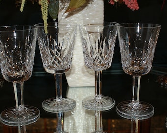 Set of 4, 2 or 1 Lismore 6-7/8 In. Water Goblets by Waterford Crystal Vertical Cut Multi Sided Stem 6-7/8 In. Cups Glasses Glass Glassware