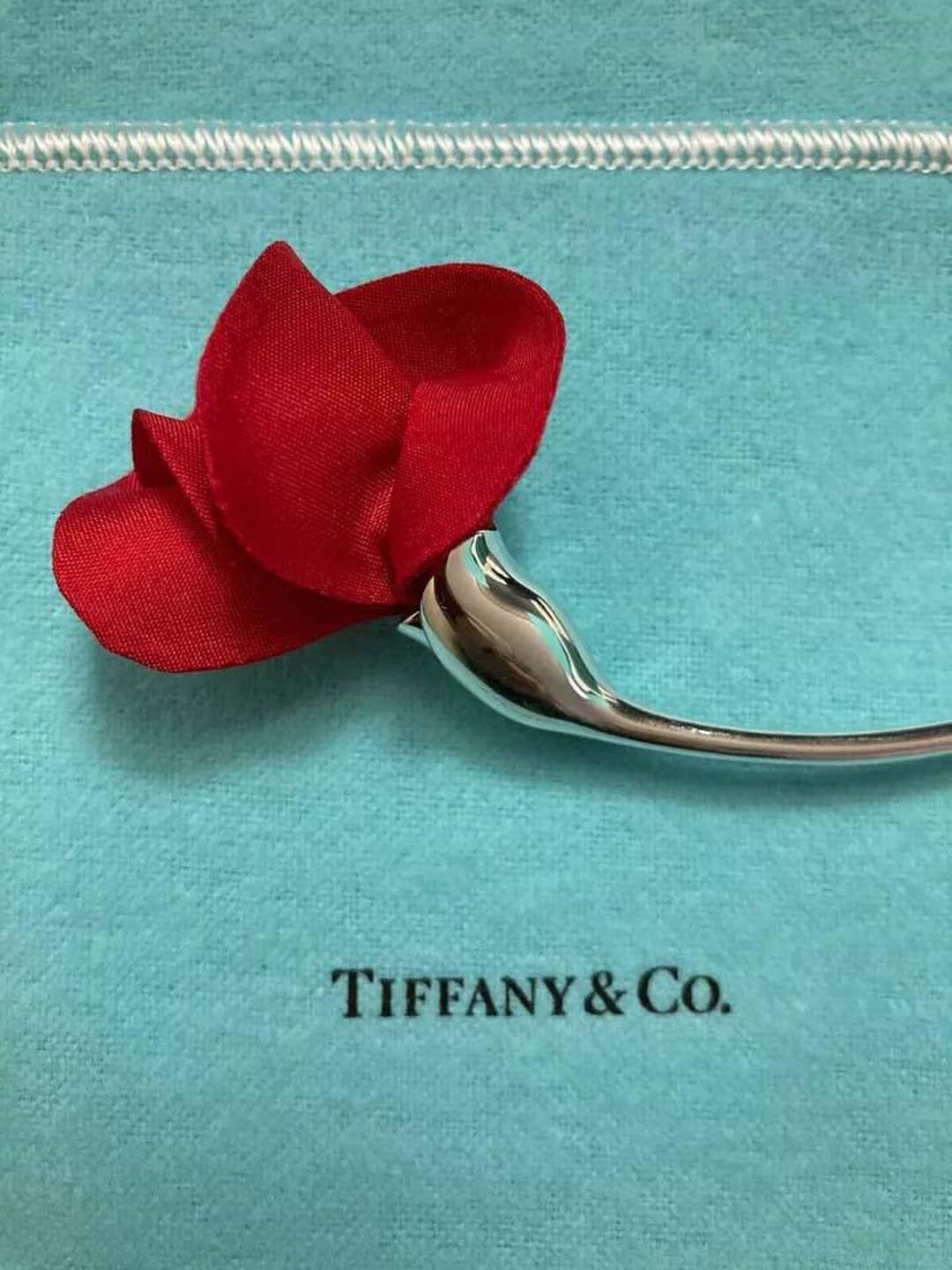 Vintage Tiffany & Co Elsa Peretti Red Silk Rose Amapola