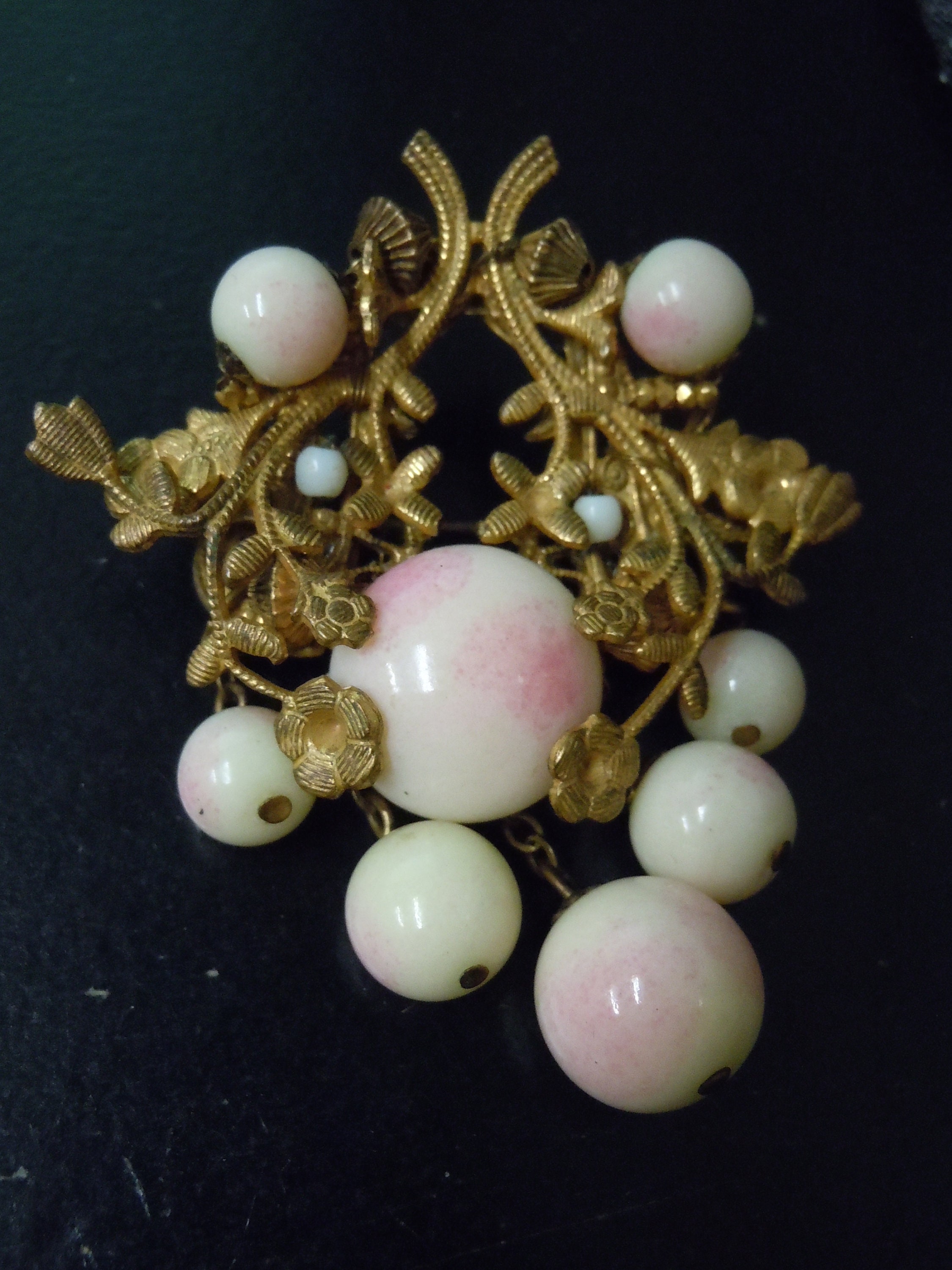 Vintage Rare Miriam Haskell Signed Pink Glass Faux Pearl Bracelet