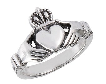 Anillo de la amistad con forma de corazón de Claddagh, plata de ley 925, banda celta irlandesa, tallas 5-13