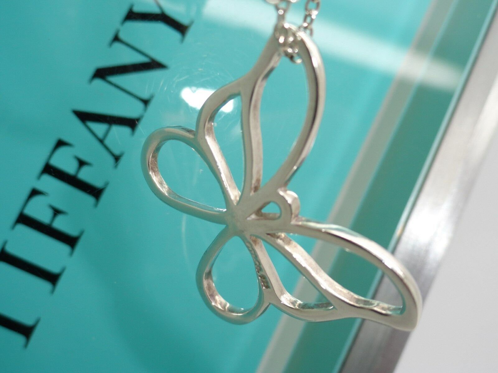 Small Tiffany & Co Sterling Silver Butterfly Pendant Necklace with Pouch and Box
