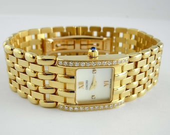 Estate Ladies Concord 18K Yellow Gold Mother Pearl Diamond Dial Quartz Watch Factory Diamond Bezel 74.1 Grams 18kt gold wristwatch MOP