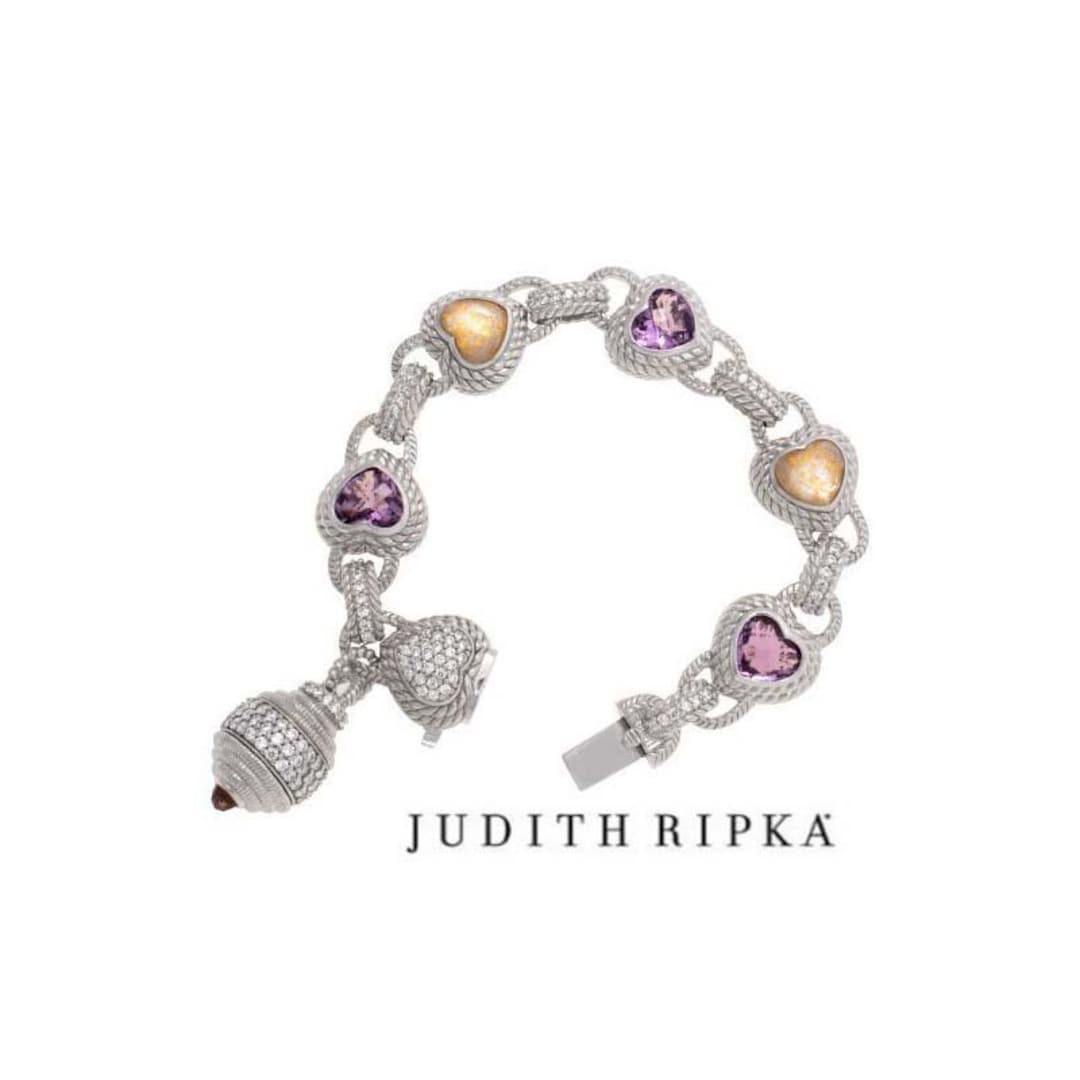 Judith Ripka Bracelet With Amethyst and Quartz Hearts in Sterling