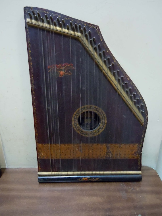 Antique 1894 Wooden Victorian Mandolin Harp With Pluribus Unum Etsy