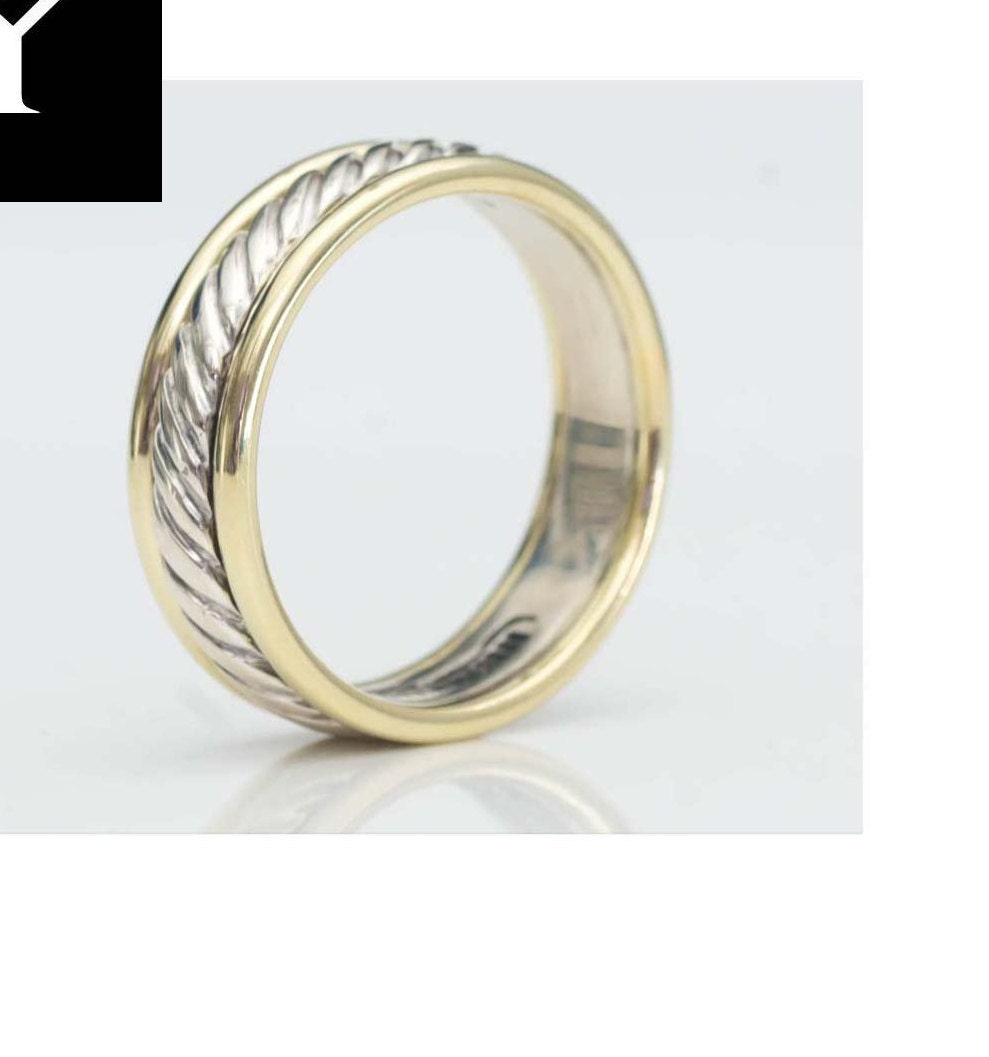 David Yurman Sterling Silver 925 14k Gold Narrow Crossover 14mm Width Cable Ring