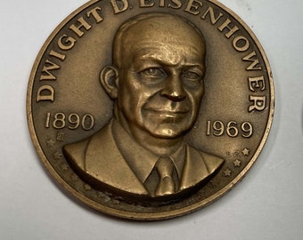 Dwight D Eisenhower Bronze Commemorative Medal From the American Mint Circa 1970 in High Relief with Rich Patina