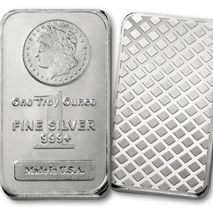 Barra de Prata Fina .999 com Impressão do Dólar Morgan de 1 Onça Troy - COMPRE PRATA AGORA!