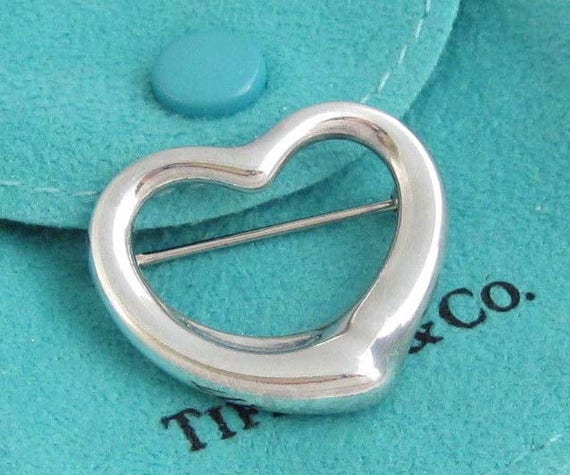 Tiffany Sterling Silver Elsa Peretti Open Heart Brooch Pin With