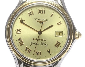 Ultra delgado dos tonos hombres LONGINES Golden Wing Fecha L3.606.5 reloj de pulsera de cuarzo suizo Champagne Roman Numeral Dial Calendar Watch
