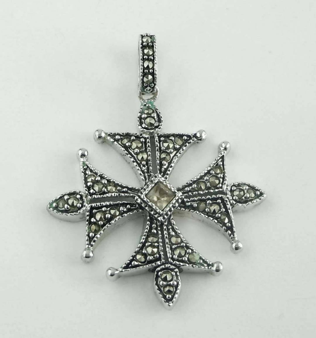 Vintage Marcasite and Amber CZ Embellished Sterling Silver Maltese ...