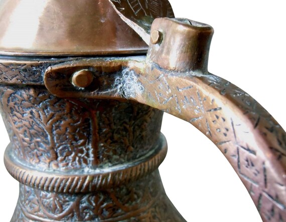 19th Century Arabic Antique Copper Dallah Coffee Pot Hand Hammered