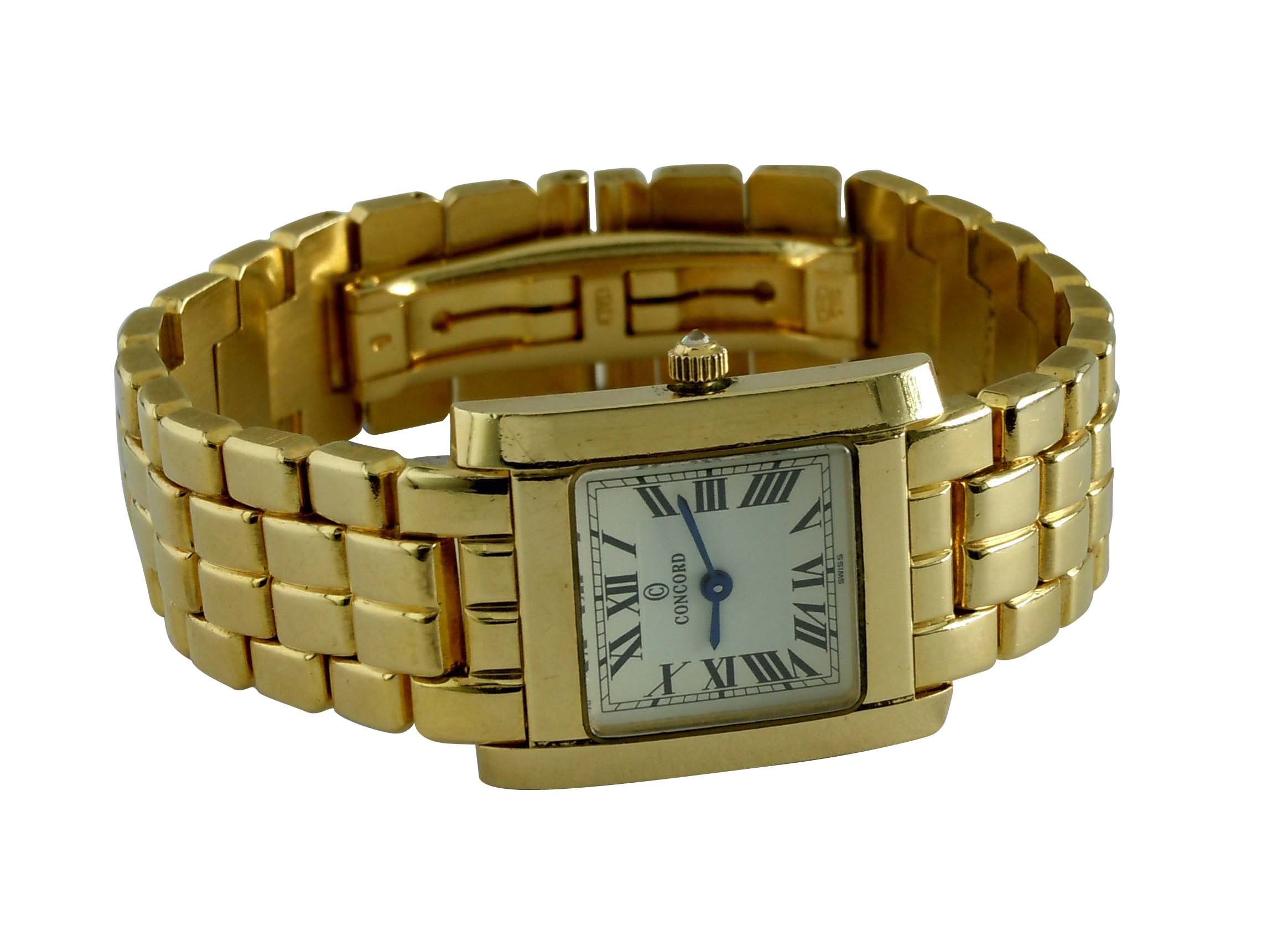 Ladies Concord 14K Yellow Gold White Roman Swiss Quartz Statement