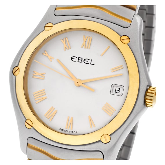 Mens Ebel 1187F41 Sportwave 18K Gold & Stainless Steel White Roman